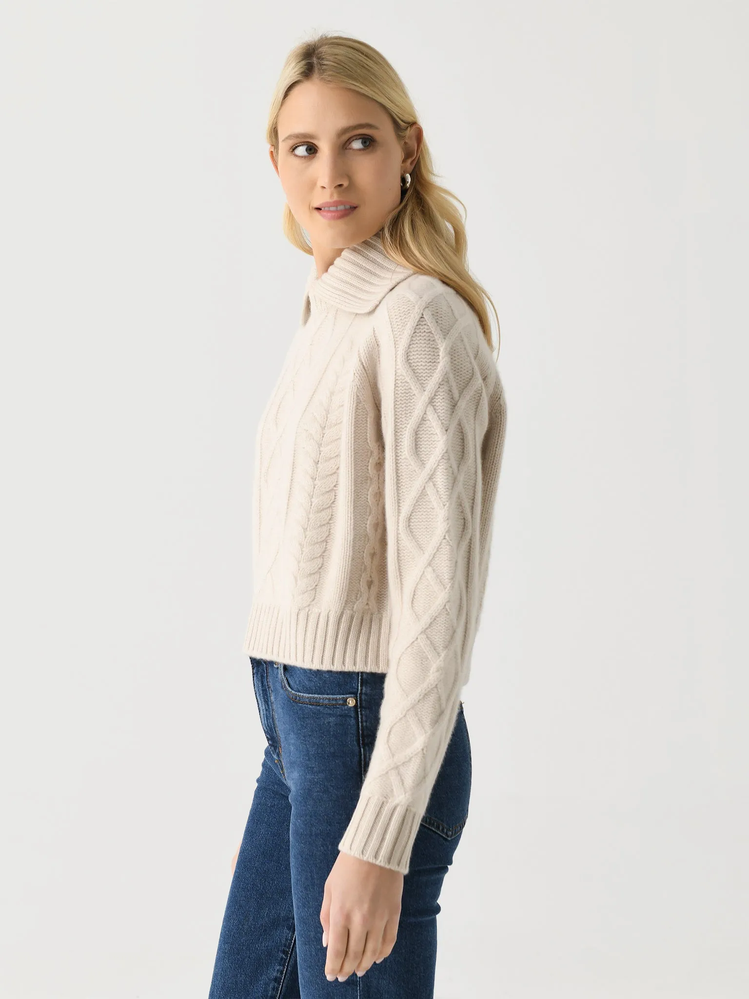 White + Warren Women's Cashmere Luxe Cable Collar Crewneck sold by Saint Bernard product image thumbnail 3
