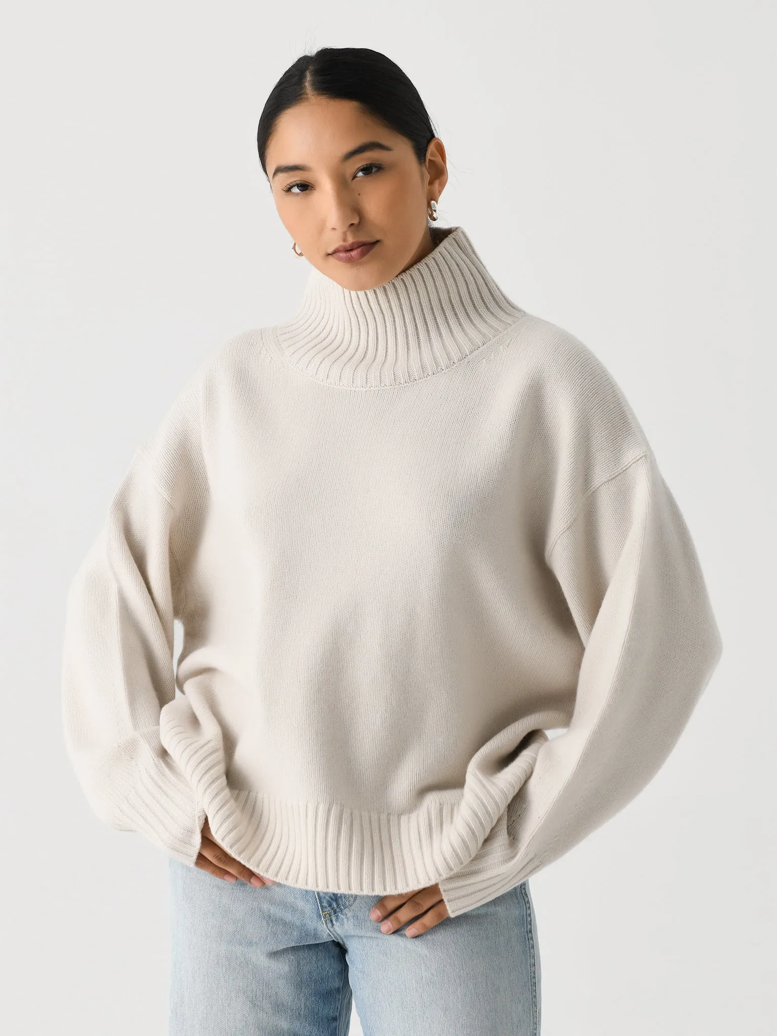White + Warren Women's Merino Cashmere Standneck sold by Saint Bernard
