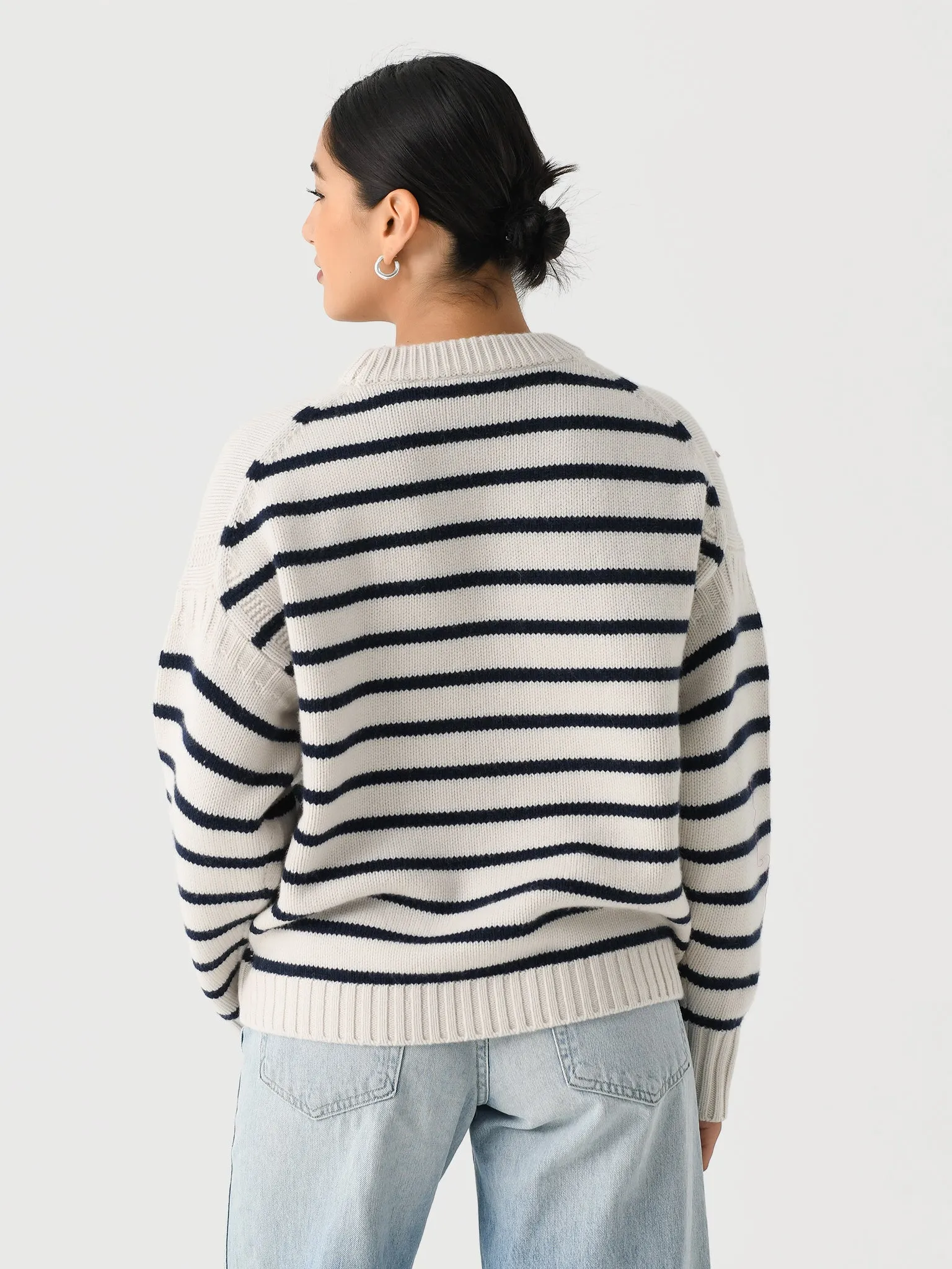 White + Warren Women's Merino Cashmere Striped Crewneck sold by Saint Bernard product image thumbnail 4