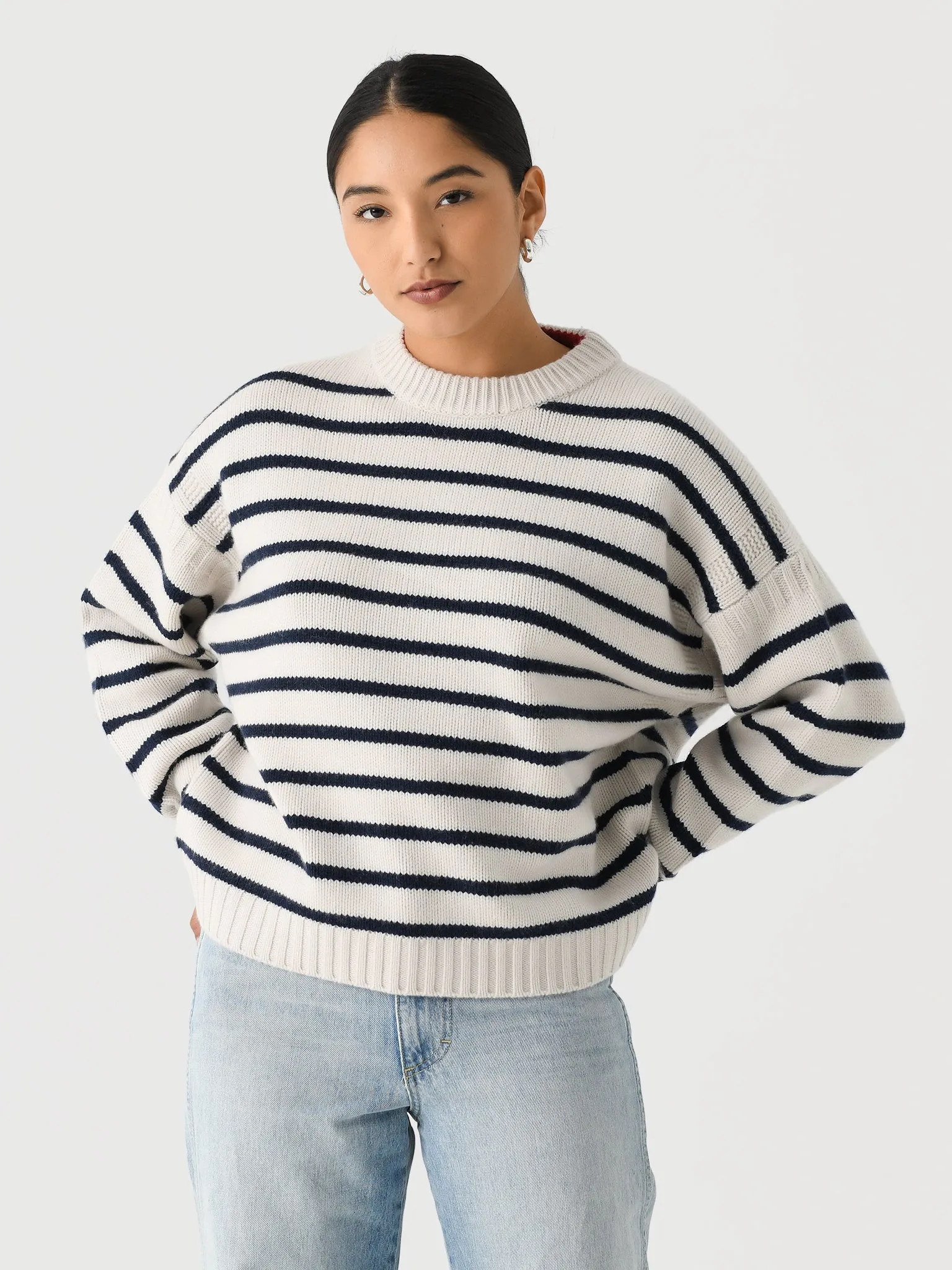 White + Warren Women's Merino Cashmere Striped Crewneck sold by Saint Bernard product image thumbnail 5