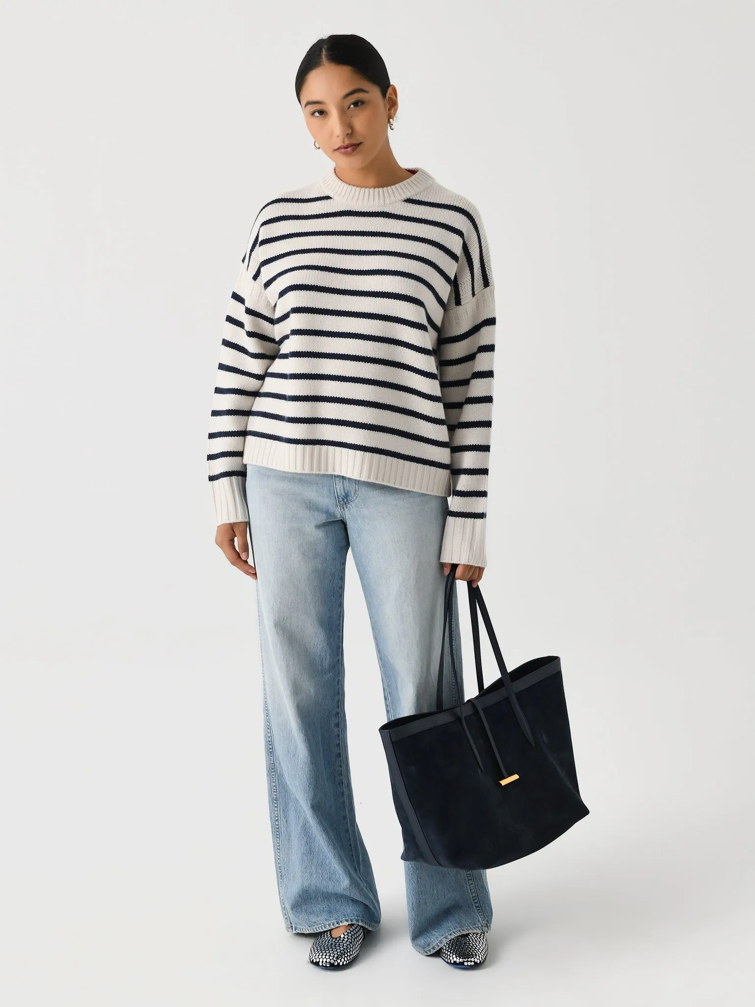 White + Warren Women's Merino Cashmere Striped Crewneck sold by Saint Bernard product image thumbnail 2