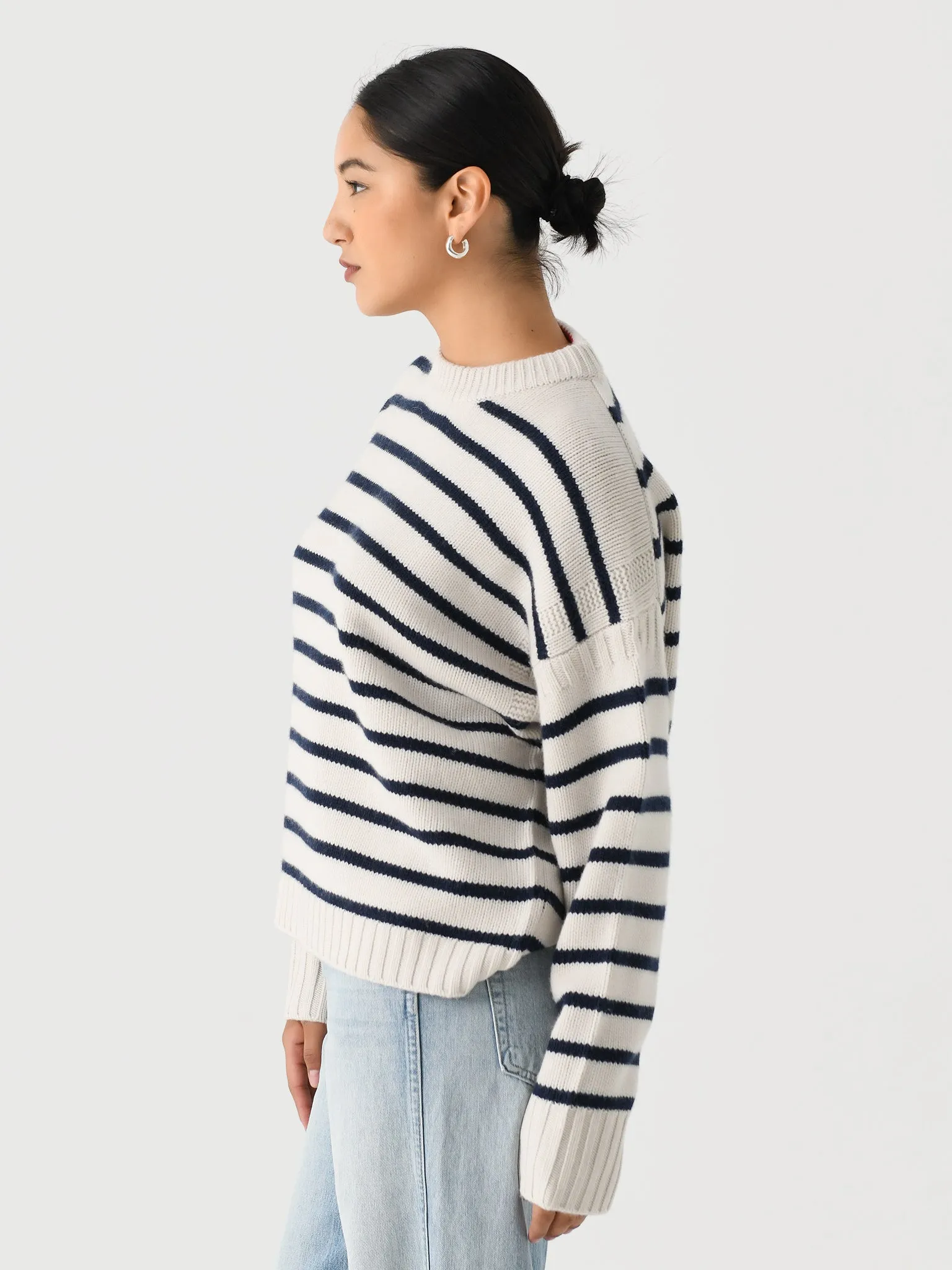 White + Warren Women's Merino Cashmere Striped Crewneck sold by Saint Bernard product image thumbnail 3