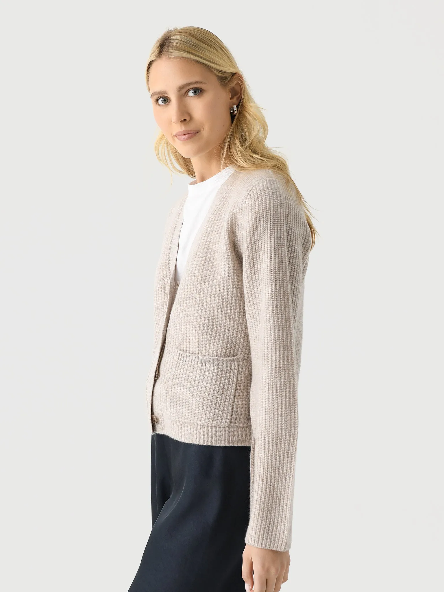 White + Warren Women's Cashmere Fluted Sleeve Cardigan sold by Saint Bernard product image thumbnail 4