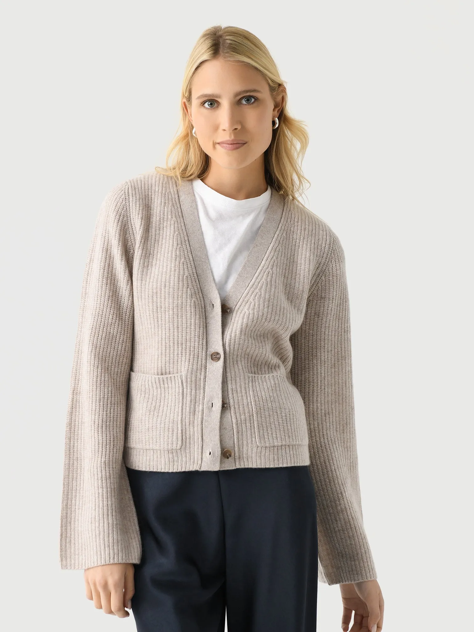 White + Warren Women's Cashmere Fluted Sleeve Cardigan sold by Saint Bernard product image thumbnail 2