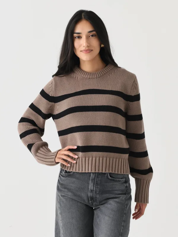 White + Warren Women's Organic Cotton Striped Crewneck made by White + Warren