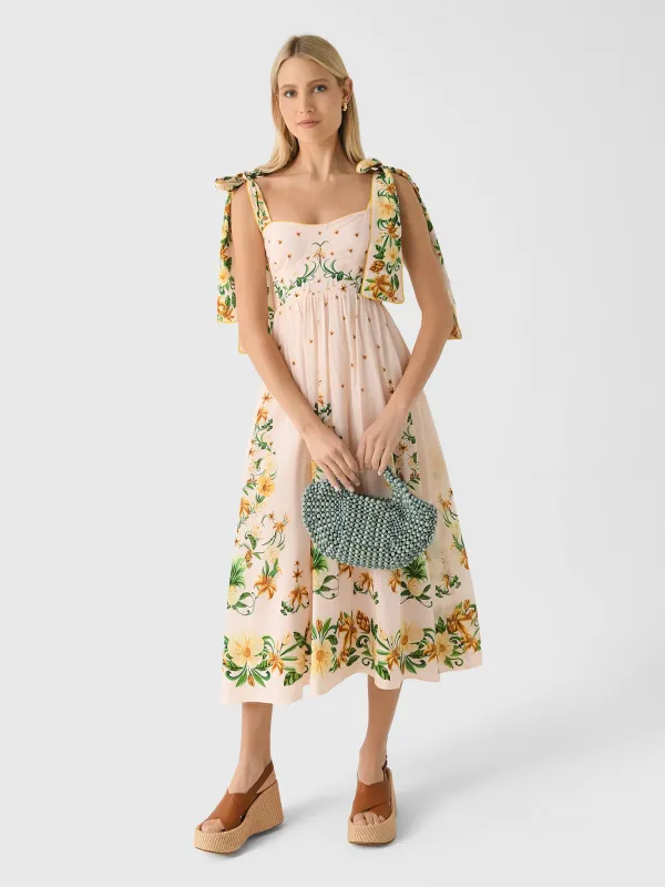 Farm Rio Women's Botanical Beauty Laces Cup Midi Dress sold by Saint Bernard