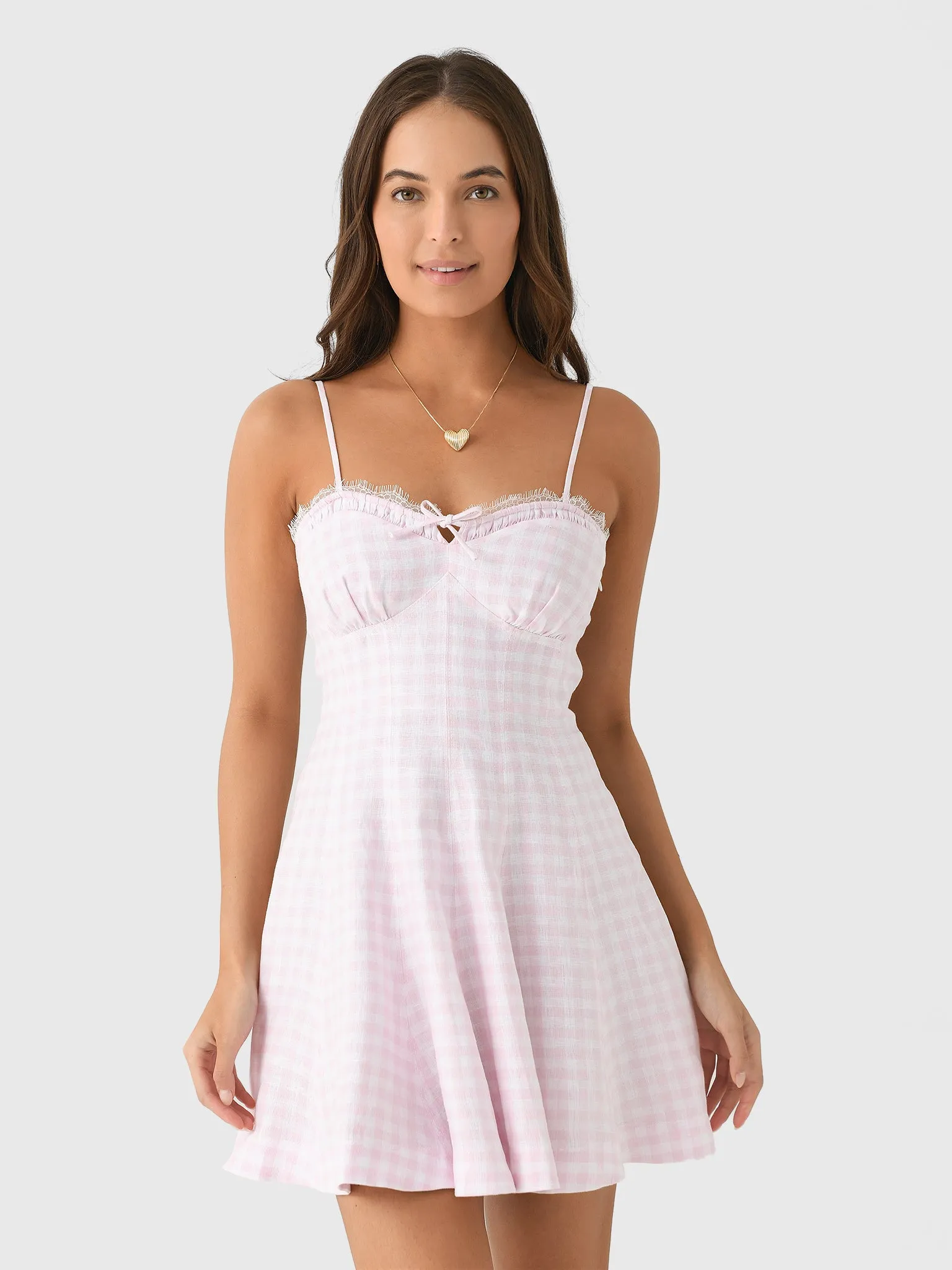 LoveShackFancy Women's Shai Linen Gingham Mini Dress sold by Saint Bernard