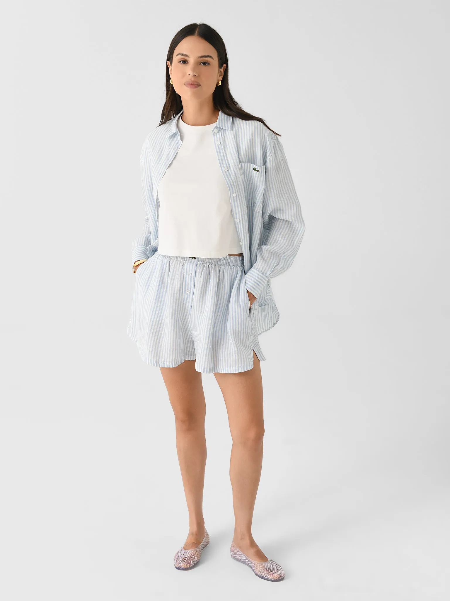 Lacoste Women's Oversized Striped Linen Shirt sold by Saint Bernard product image thumbnail 3