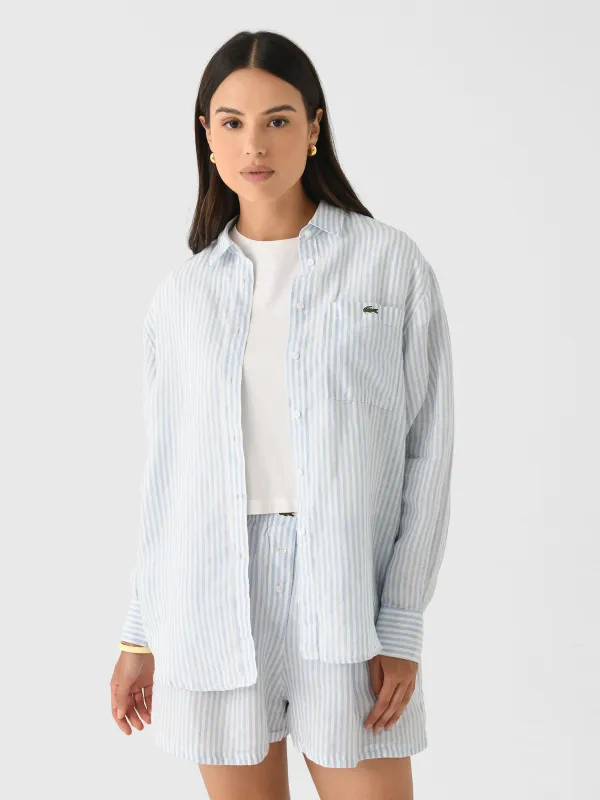 Lacoste Women's Oversized Striped Linen Shirt sold by Saint Bernard