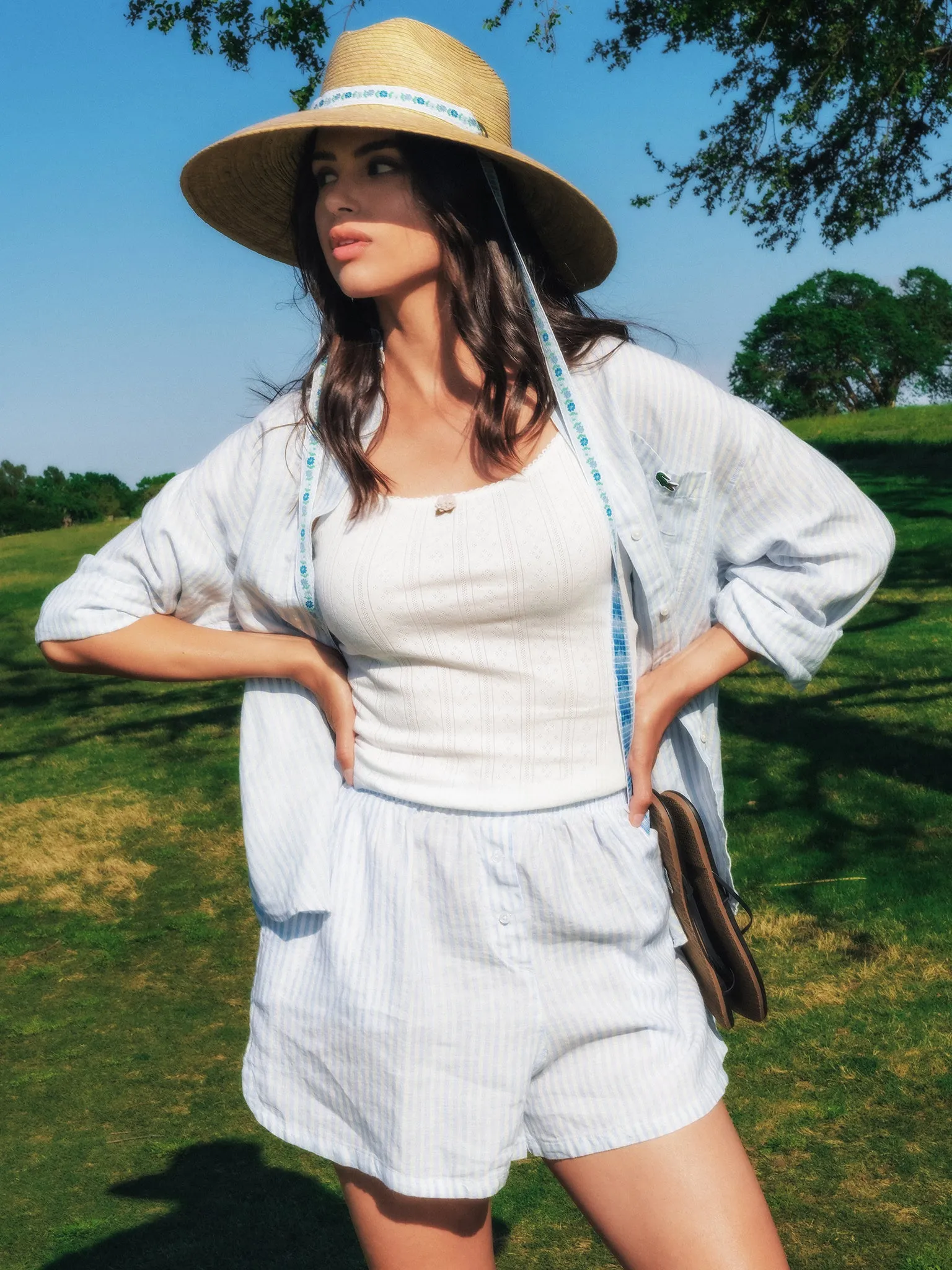 Lacoste Women's Oversized Striped Linen Shirt sold by Saint Bernard product image thumbnail 2