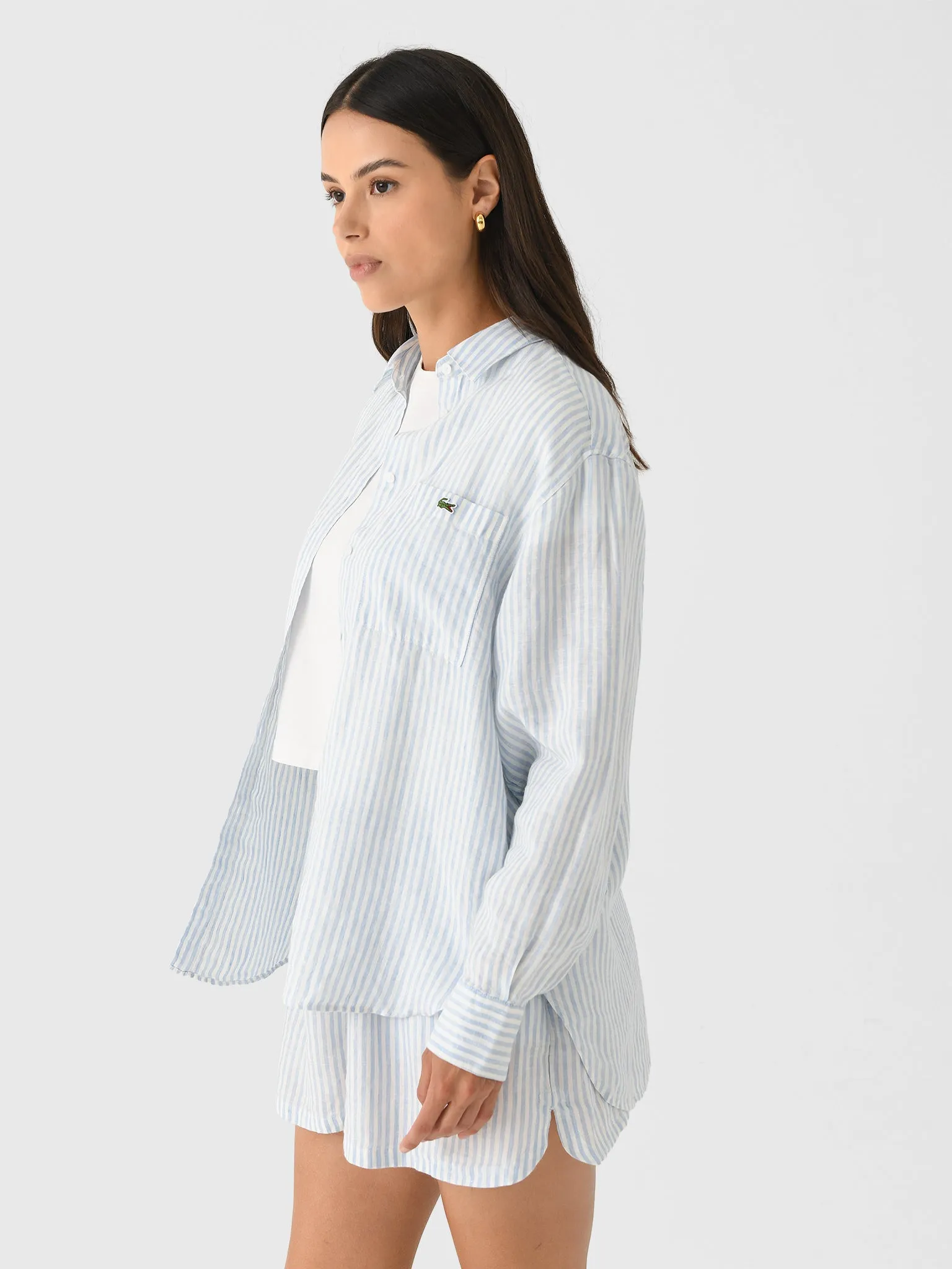 Lacoste Women's Oversized Striped Linen Shirt sold by Saint Bernard product image thumbnail 4