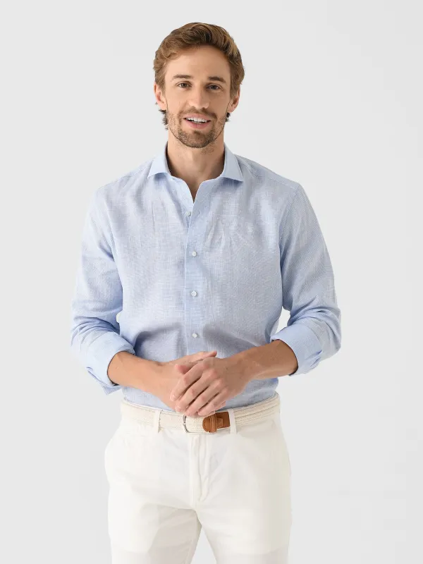 Peter Millar Crown Crafted Men's Astino Lino Check Sport Shirt sold by Saint Bernard