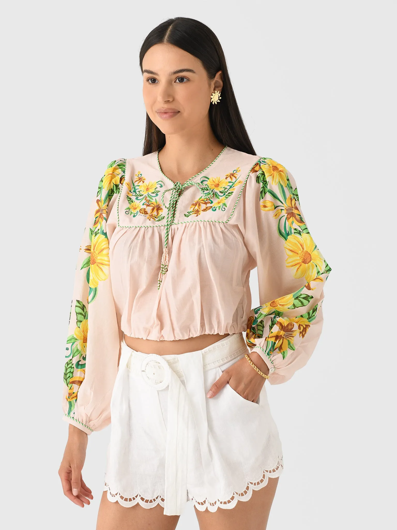 Farm Rio Women's Botanical Beauty Long Sleeve Blouse sold by Saint Bernard