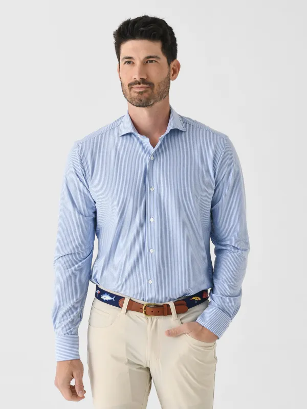 Peter Millar Crown Crafted Men's Excursionist Flex Thin Stripe Sport Shirt made by Peter Millar