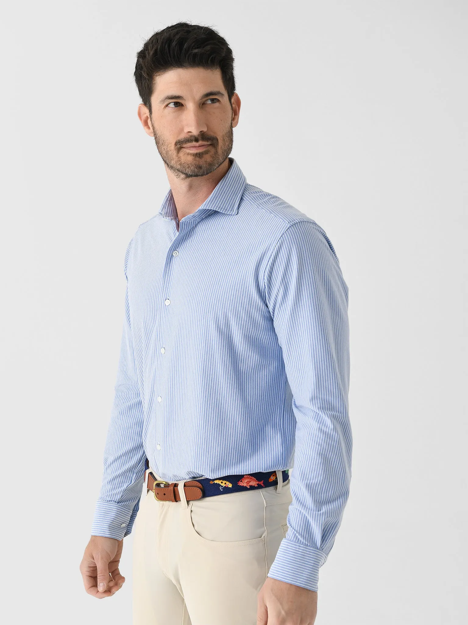 Peter Millar Crown Crafted Men's Excursionist Flex Thin Stripe Sport Shirt sold by Saint Bernard product image thumbnail 3