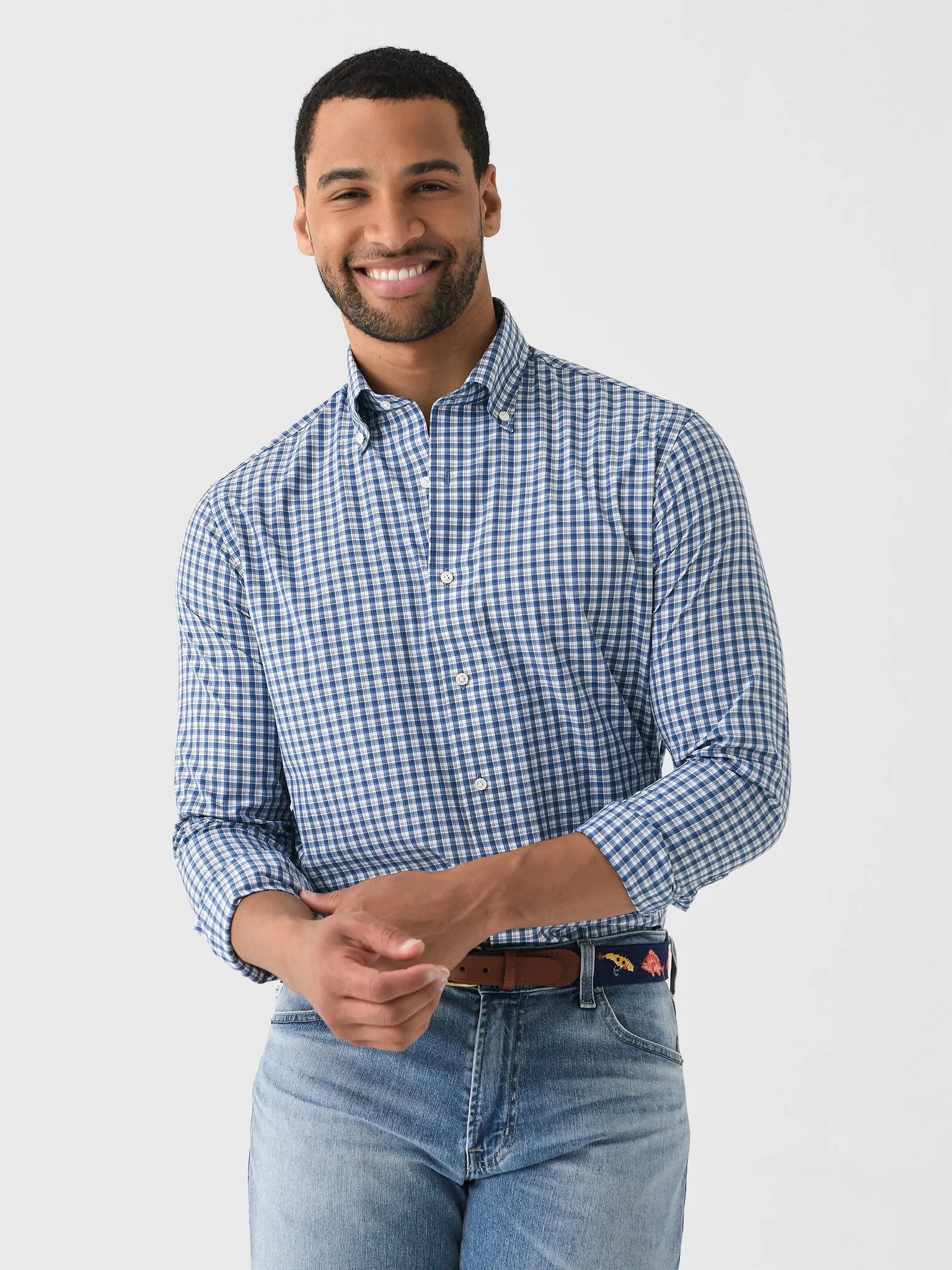 Peter Millar Crown Crafted Men's Davis Performance Poplin Sport Shirt sold by Saint Bernard