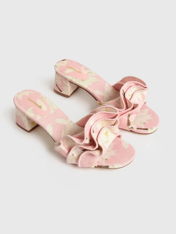 Larroude Women's Brigitte Ruffle Heel Mule sold by Saint Bernard