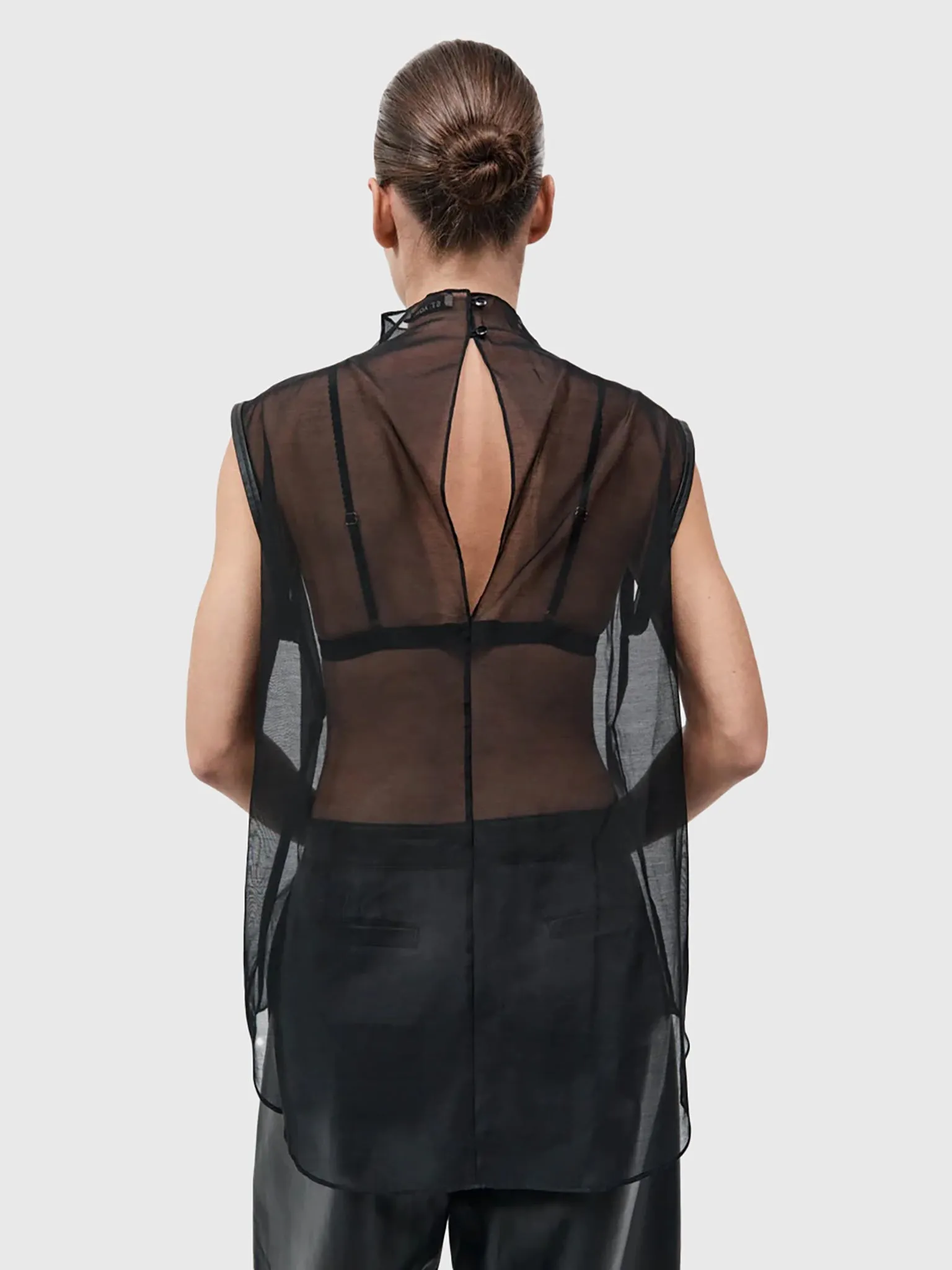 St. Agni Women's Sheer Silk Leather Trim Top sold by Saint Bernard product image thumbnail 5