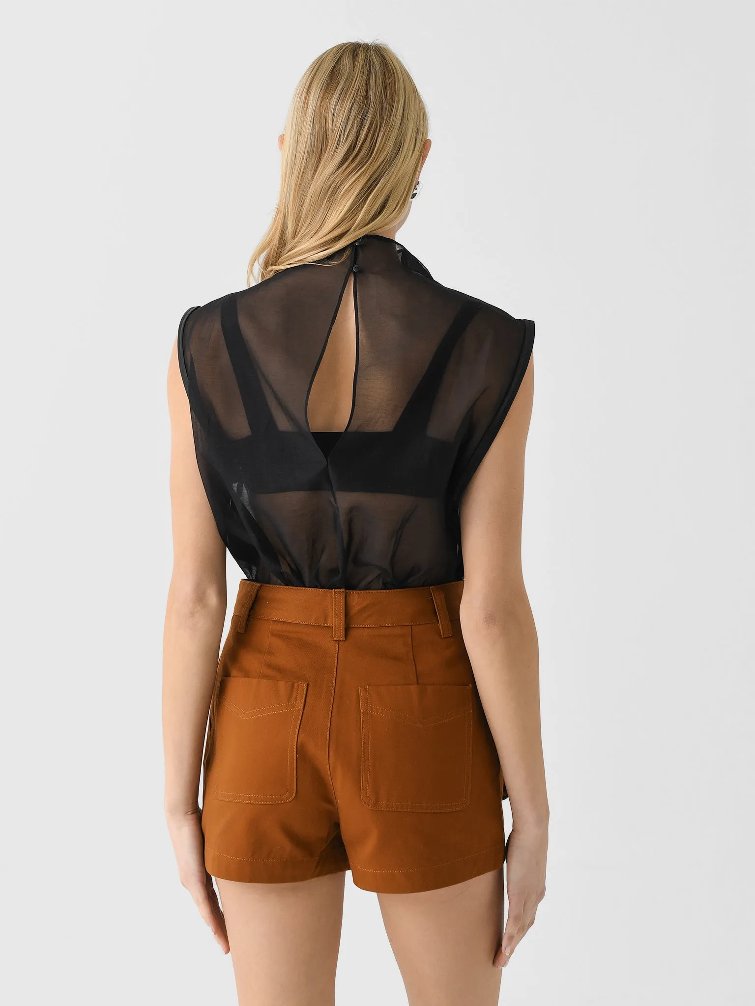 St. Agni Women's Sheer Silk Leather Trim Top sold by Saint Bernard product image thumbnail 4