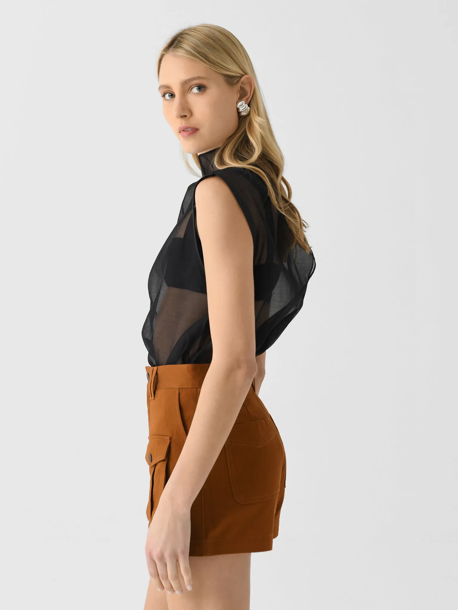 St. Agni Women's Sheer Silk Leather Trim Top sold by Saint Bernard product image thumbnail 3