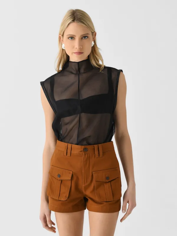 St. Agni Women's Sheer Silk Leather Trim Top sold by Saint Bernard