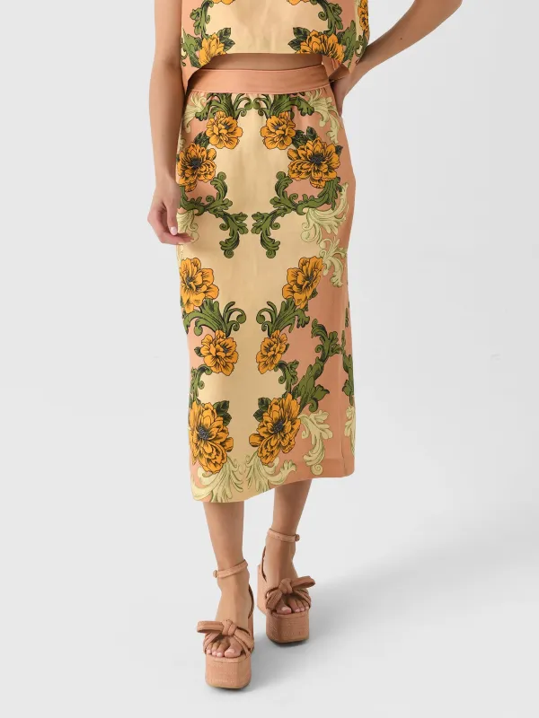 Farm Rio Women's Delicate Flower Arabesques Midi Skirt made by FARM Rio