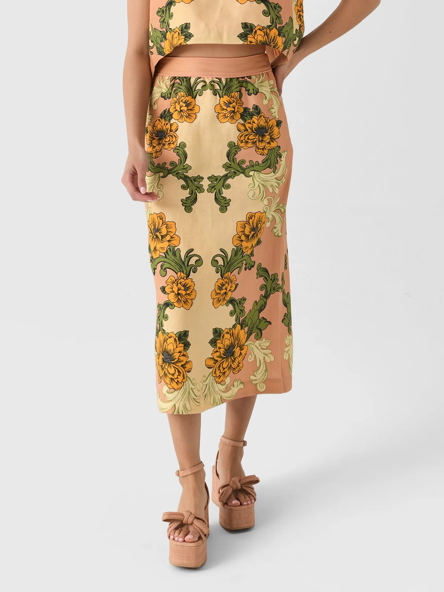 Farm Rio Women's Delicate Flower Arabesques Midi Skirt sold by Saint Bernard