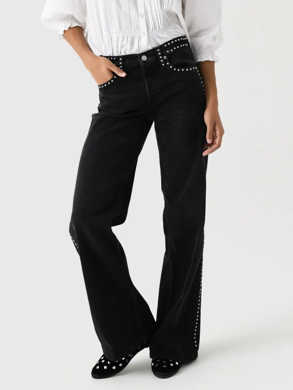 Re/Done Women's Studded Mid Rise Wide Leg Jean made by Re/Done