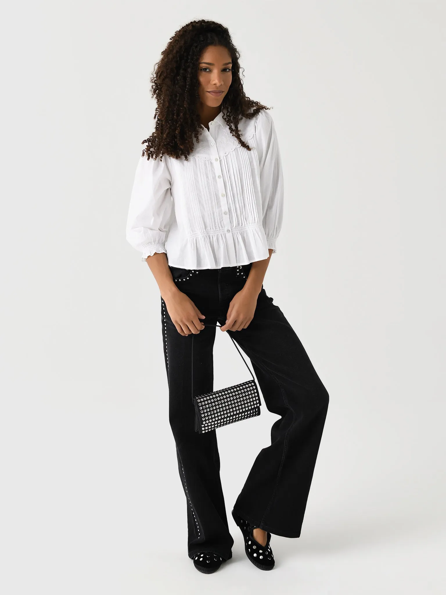 Re/Done Women's Studded Mid Rise Wide Leg Jean sold by Saint Bernard product image thumbnail 2