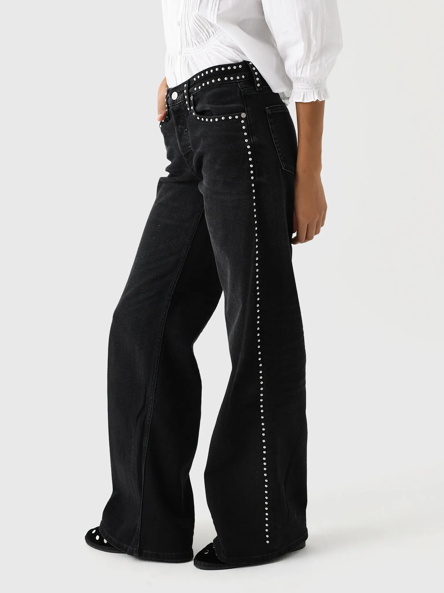 Re/Done Women's Studded Mid Rise Wide Leg Jean sold by Saint Bernard product image thumbnail 3