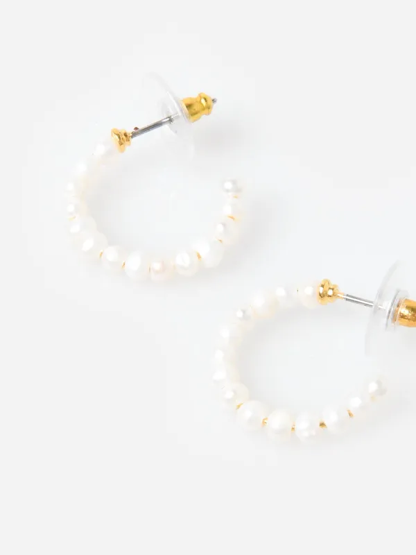 Lele Sadoughi Freshwater Pearl Huggie Hoop Earrings made by Lele Sadoughi