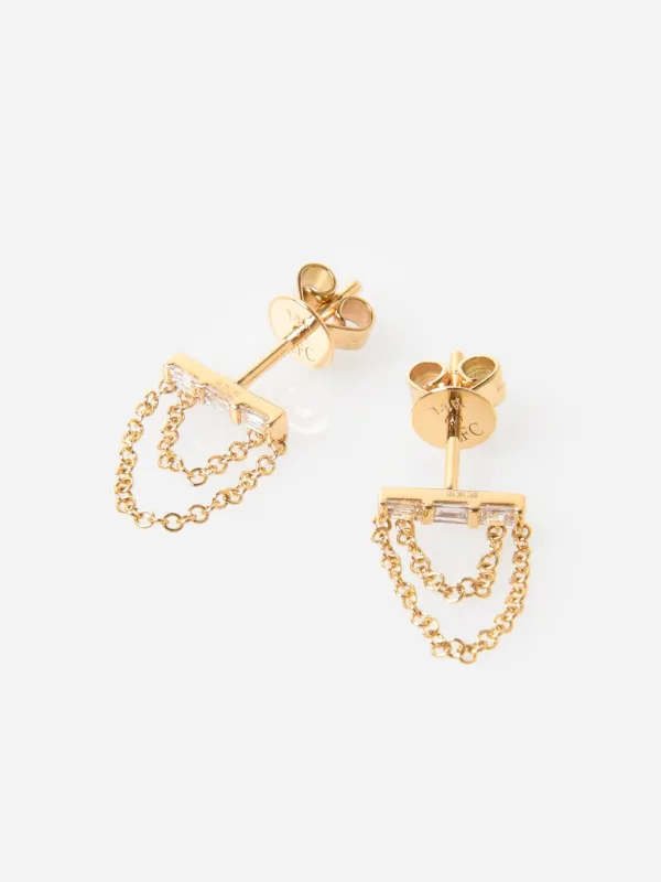 EF Collection Diamond Baguette Bar Chain Stud Earrings sold by Saint Bernard