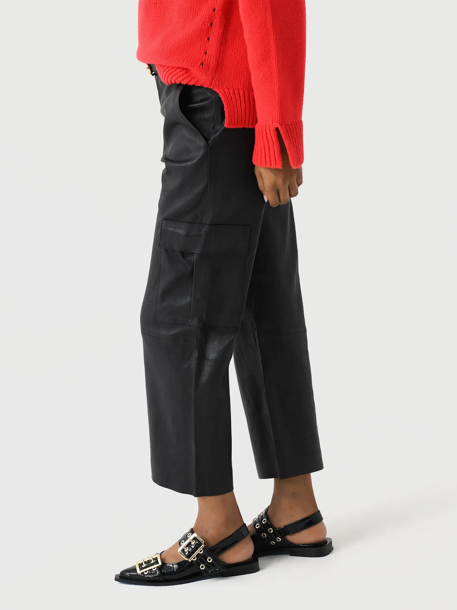 SPRWMN Women's Leather Cropped Baggy Cargo Pant sold by Saint Bernard product image thumbnail 3