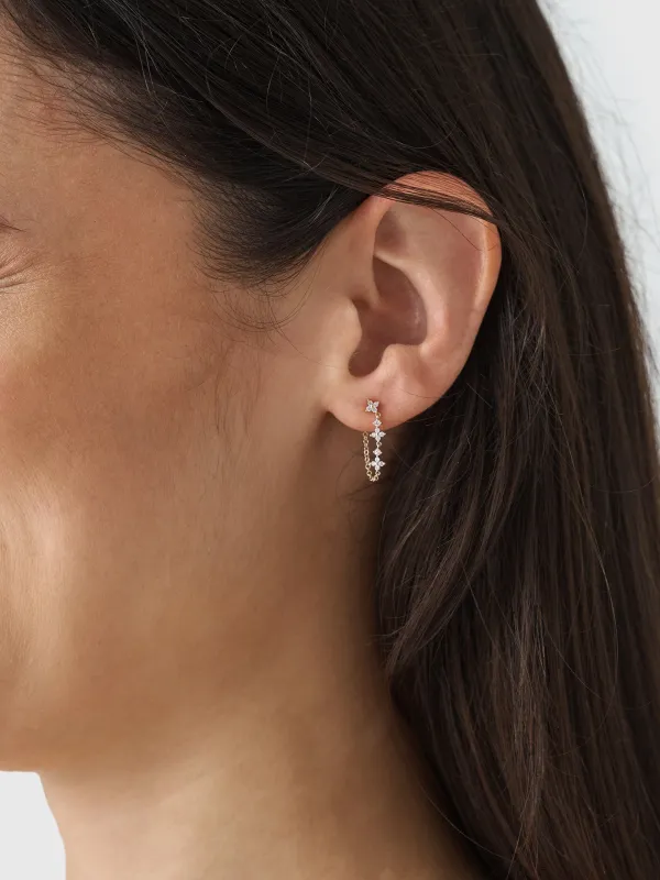 EF Collection Diamond Fleur Chain Stud Earrings sold by Saint Bernard