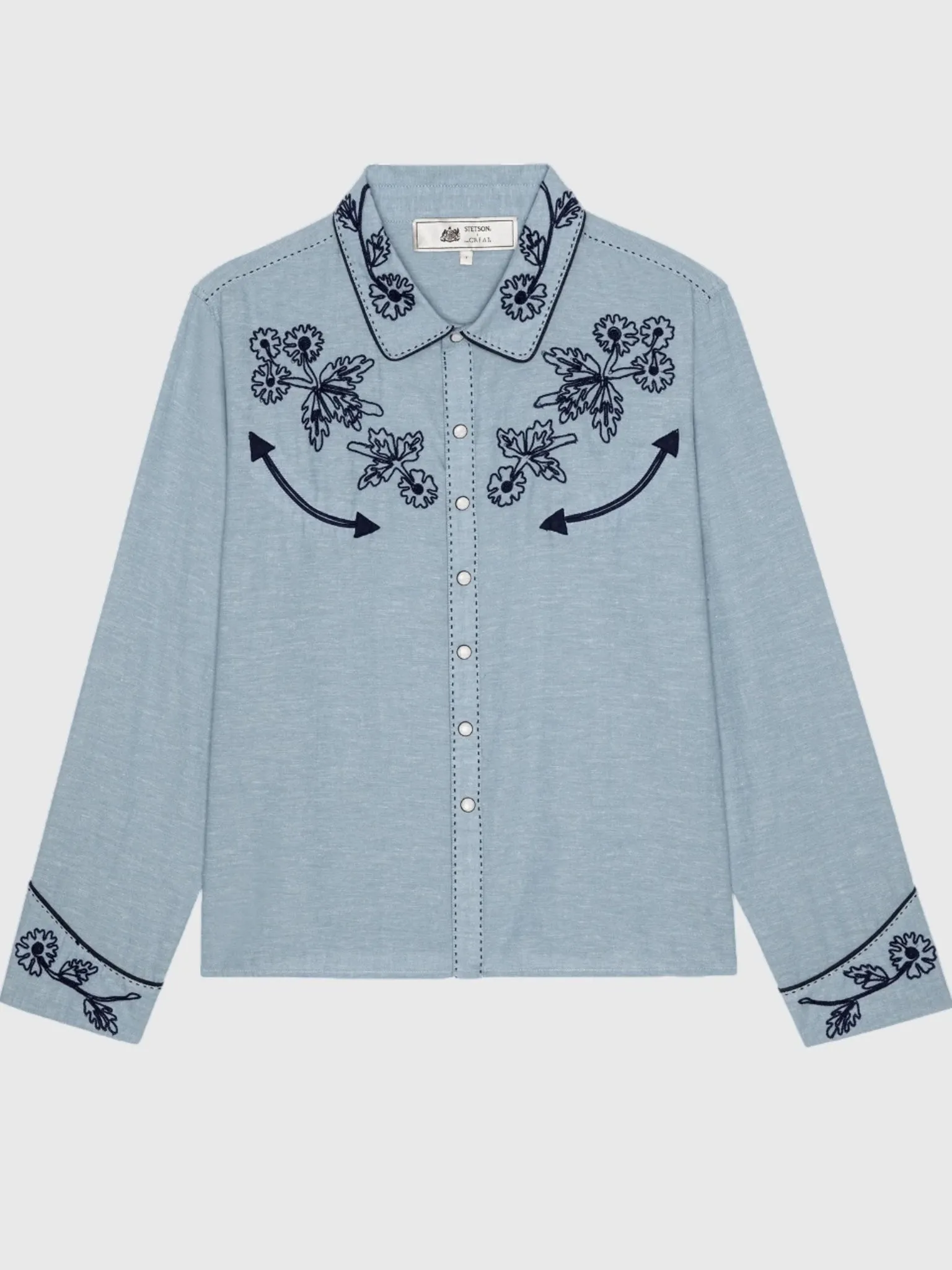 The Great X Stetson Women's The Chambray Embroidered Western Shirt sold by Saint Bernard