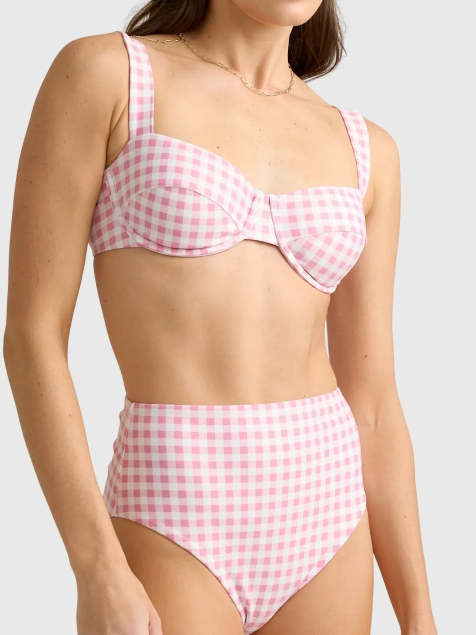 Minnow Women's Blush Gingham High Waist Bikini Bottom sold by Saint Bernard product image thumbnail 2