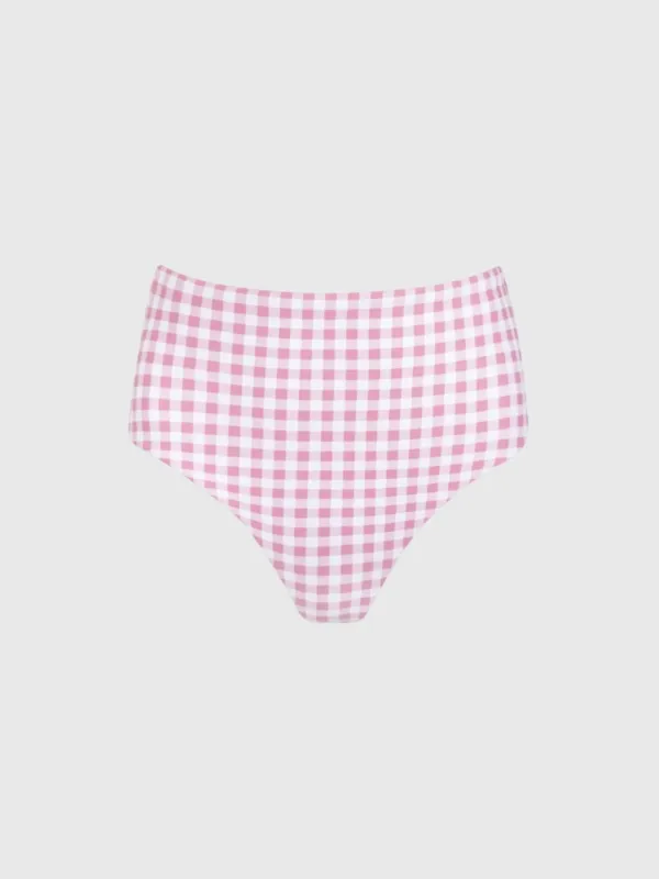 Minnow Women's Blush Gingham High Waist Bikini Bottom made by minnow