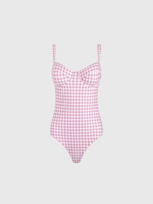 Minnow Women's Blush Gingham One-Piece Swimsuit made by minnow