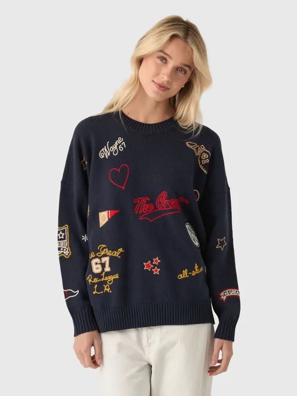 The Great Women's The Embroidered Oversized Crew Pullover made by THE GREAT.