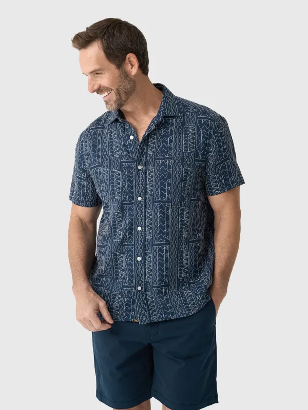 Billy Reid Men's Short Sleeve Geo Stitch Embroidered Treme Shirt sold by Saint Bernard