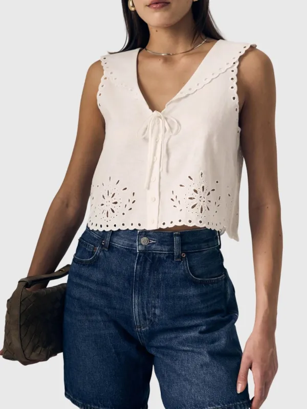 Le Jean Women's Embroidered Eyelet Sailor Top made by Le Jean