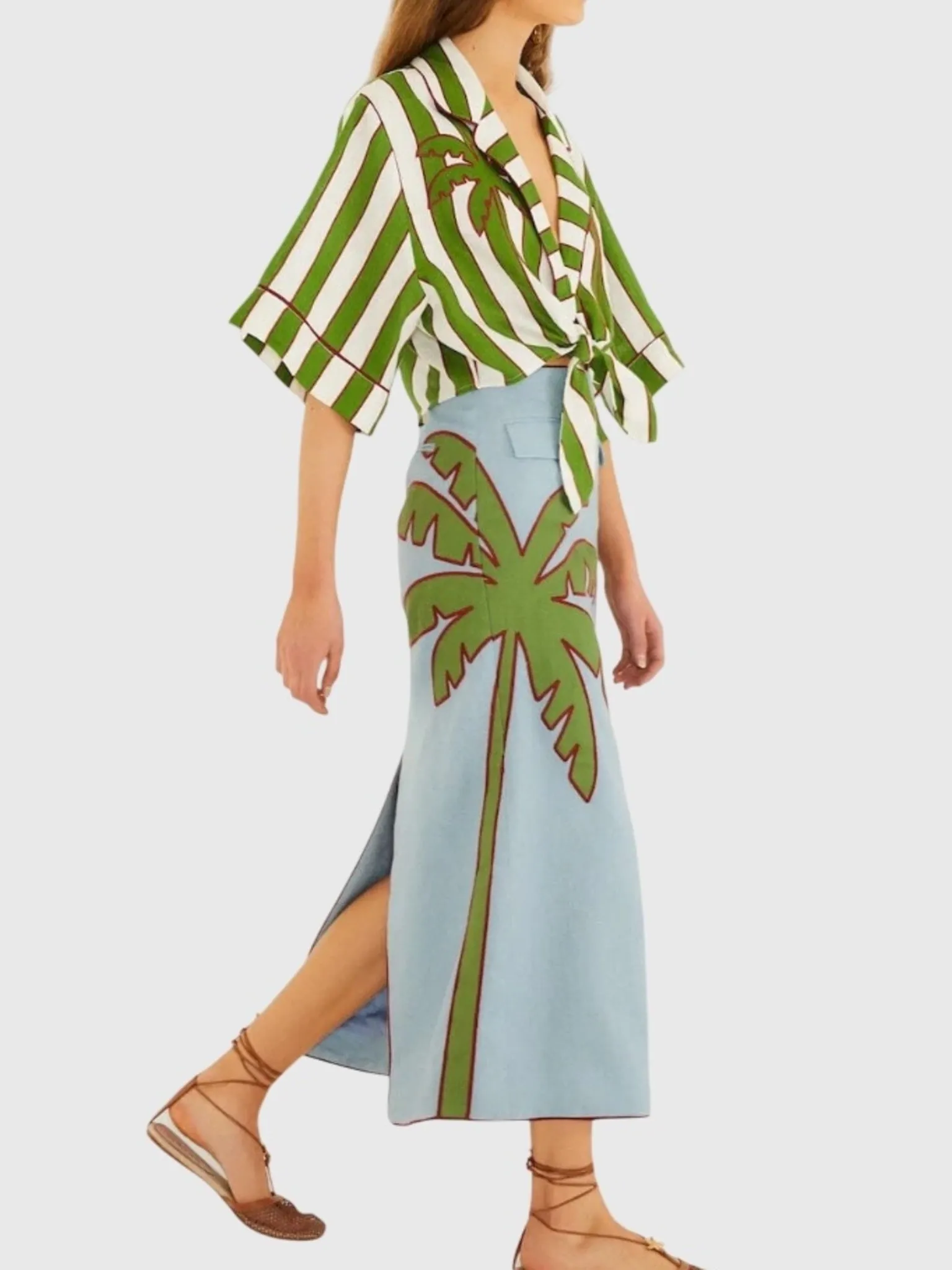 Farm Rio Women's Embroidered Palm Tree Linen Maxi Skirt sold by Saint Bernard product image thumbnail 2