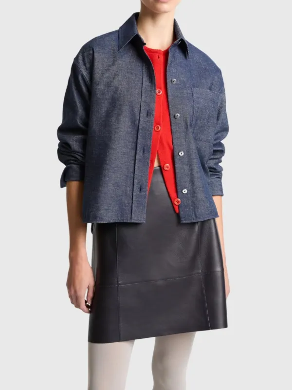 Vince Women's Cotton-Linen Chambray Cropped Button-Front Shirt made by Vince