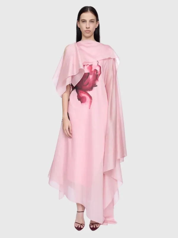 Marques Almeida Women's Watercolor Flower Scarf Drape Midi Dress made by Marques ’ Almeida