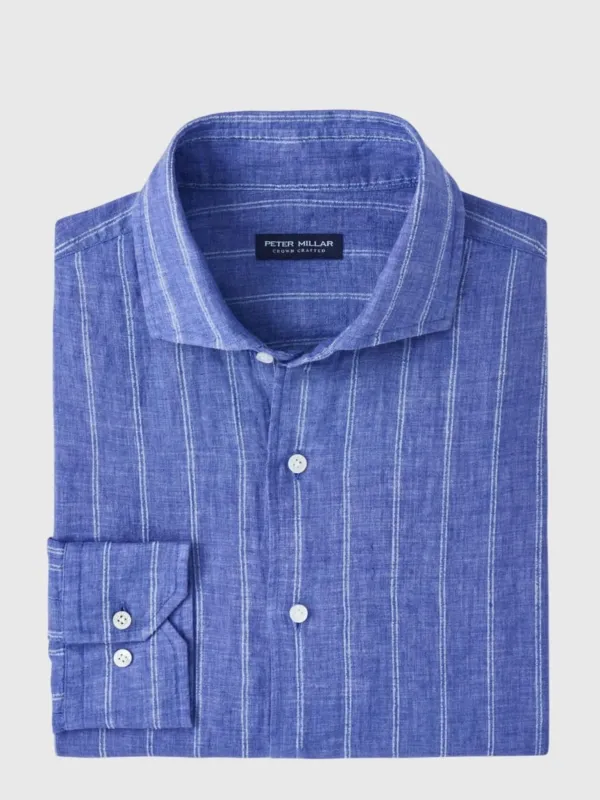 Peter Millar Crown Crafted Men's Astino Lino Pencil Stripe Sport Shirt made by Peter Millar
