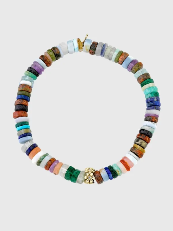 Sydney Evan Tiny Daisy Rondelle Rainbow Heishi Bracelet made by Sydney Evan