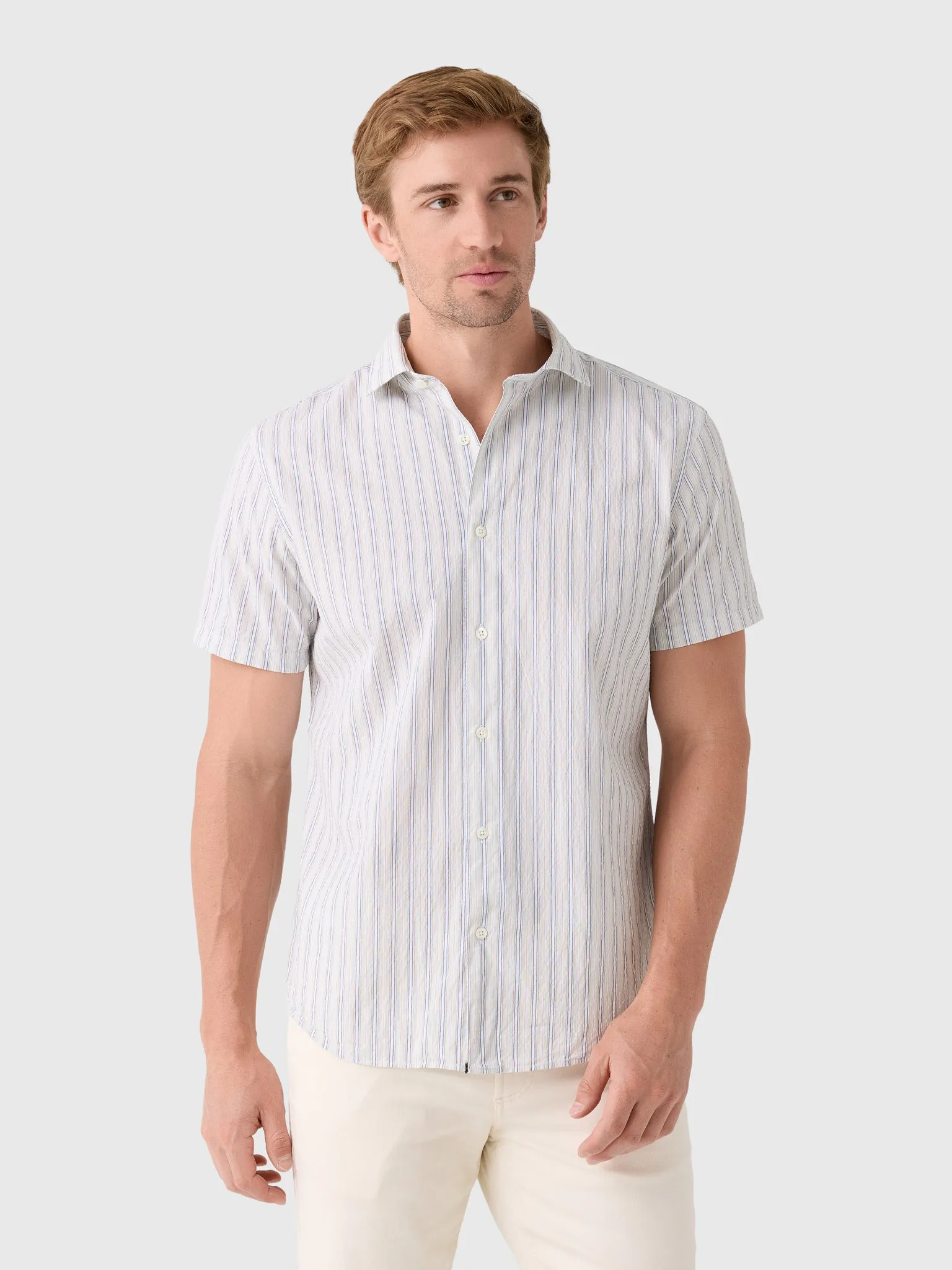 Billy Reid Men's Short Sleeve Seersucker Stripe Hutcheson Sport Shirt sold by Saint Bernard