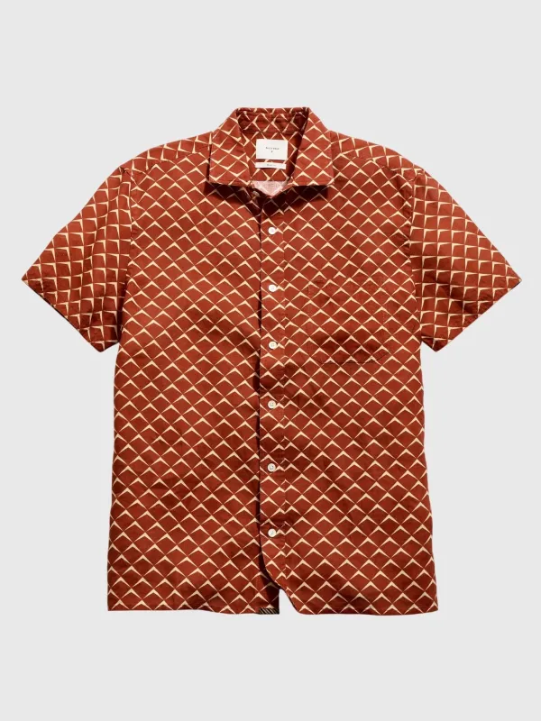 Billy Reid Men's Short Sleeve Pagoda Tile Linen Treme Shirt made by Billy Reid