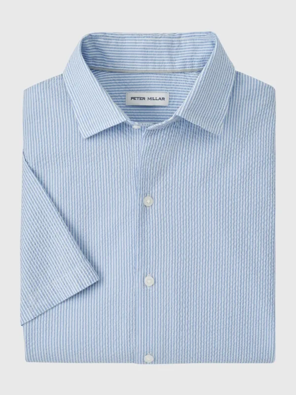 Peter Millar Crown Men's Coastal Stripe Cotton Lyocell Sport Shirt made by Peter Millar