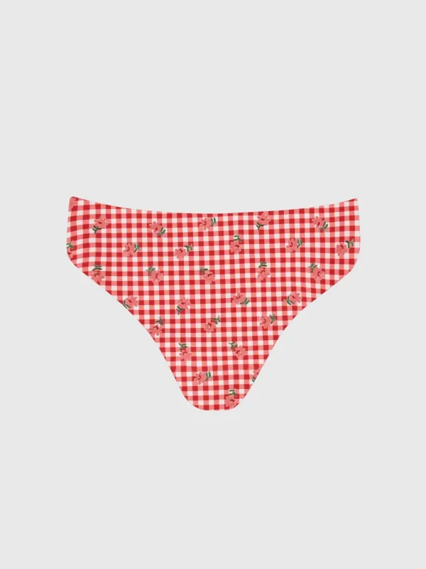 Minnow Women's Cranberry Gingham Mid Rise Bikini Bottom made by minnow